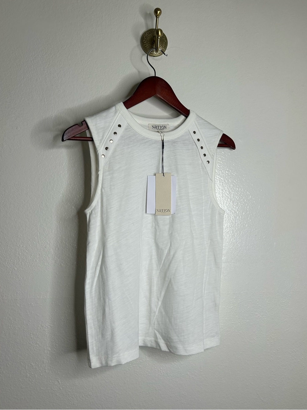 NWT Nation LA 100% Cotton White Gold Button Davina Tank Top